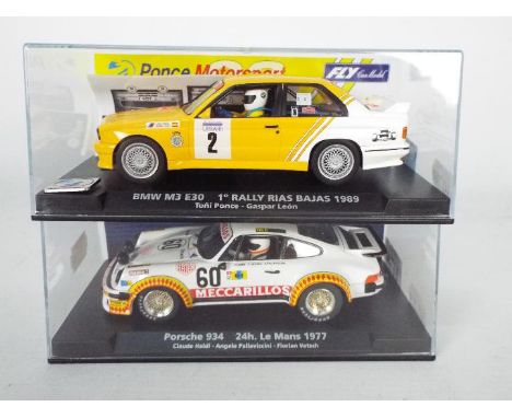 Fly - Two boxed 1:32 scale slot cars from Fly. Lot consists of #88291 Porsche 934 24H Le Mans 1977 'Haldi/Pallaviccini/Vetsch