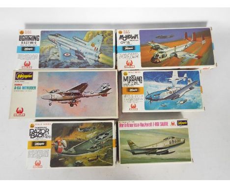 Hasegawa, Hales - Six boxed 1:72 scale plastic military aircraft model kits by Hasegawa. Lot includes Hasegawa B9 BACF Lightn