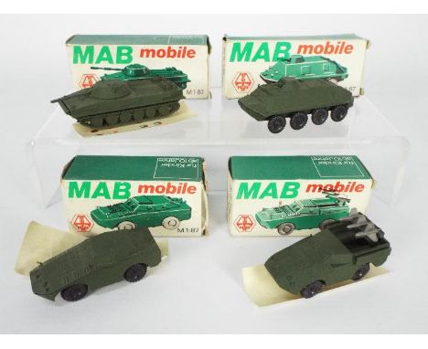 MAB Mobile - 4 x boxed 1:87 scale military vehicles, # 11010 Schwimmpanzer PT76, # 11020  SPW60PB Personnel Carrier, # 11030 