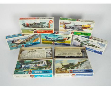 Airfix - Seven boxed Airfix Series 2 1:72 scale plastic military aircraft model kits in Type 4a boxes. Lot includes Airfix #0