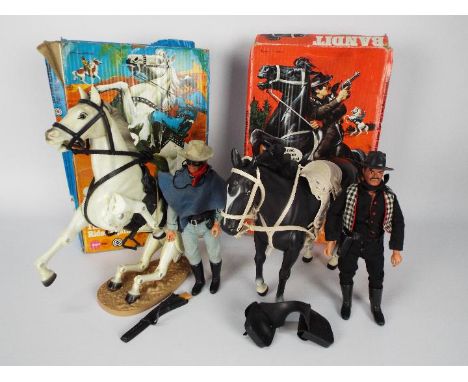 Marx - The Lone Ranger - 2 x boxed Horse and Rider sets, # 7408 Silver and # 7410 Bandit. Silver has one of his front legs br