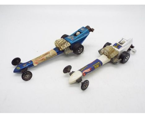 Hot Wheels - Redline - A pair of 'Snake & Mongoose' Rail Dragsters in Blue and Enamel White. These U.S. made dragsters appear