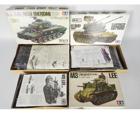 Tamiya - Three boxed Tamiya 1:35 scale plastic model tank kits. Lot contains Tamiya MT131 M551 Sheridan Motorised; MM199 Flak