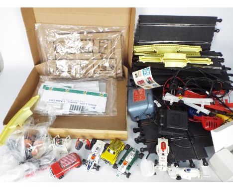 Scalextric, Greenhills - A mixed collection of unboxed Scalextric track, parts, cars, and accessories together with an unbuil