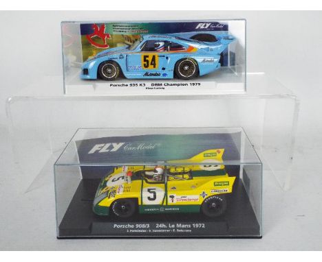 Fly - Two boxed 1:32 scale slot cars from Fly. Lot consists of ##99101 Special Edition Porsche 935 K3 DRM Champion 1979 'Nurn