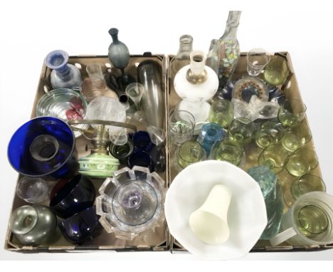Assorted 20th century drinking glasses, bottle containing glass marbles, lamp base and other glass ware (2 boxes)