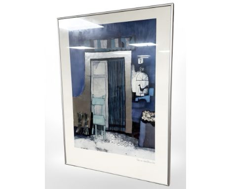 After Rosine Wachtmeister : Study of a doorway, colour print, signed, 46 cm x 63 cm.
