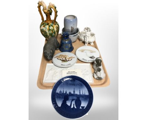 A group of Danish ceramics including Royal Copenhagen vase, collector's plates, twin handled vase etc 