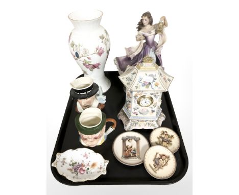 Hummel pin dishes, decorative quartz mantle time piece, Franklin Mint porcelain figure of Catherine from Wuthering heights 35