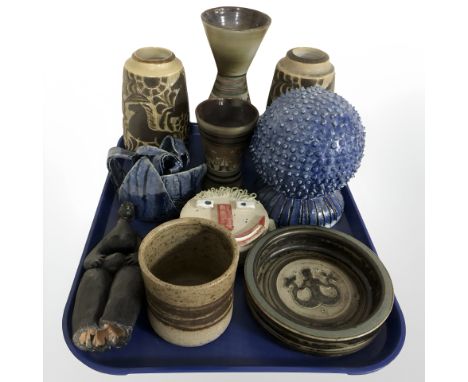 A group of Scandinavian studio pottery vases, Royal Copenhagen shallow dish, etc.