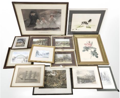 Assorted pictures and prints, fox hunting and shooting prints, local scenes, etc. (1 box)
