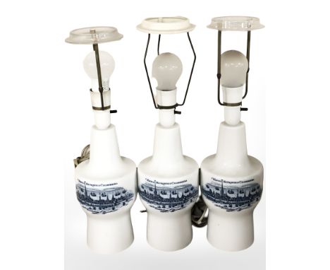 Three Royal Copenhagen porcelain lamp bases, height 47 cm including fittings 