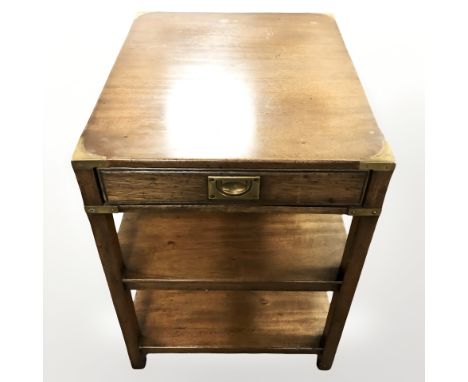 Two mahogany brass mounted campaign style lamp tables, largest 45 cm 
