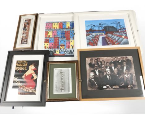 Pictures and prints, two limited edition prints signed Paulo, Moulin Rouge print etc 