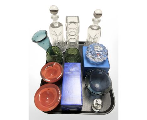 Scandinavian glass wares including decanters, a Swedish orrefors tea light holder, etc.