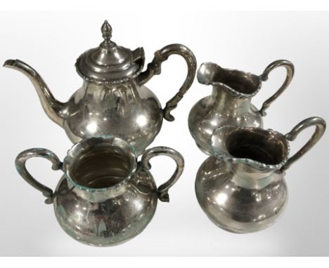 A continental silver four piece tea service stamped E. Q, 0.900, teapot 14 cm high  CONDITION REPORT: 711.6g gross 