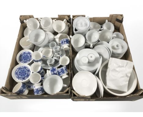 A Danish part tea and dinner service, Finish Arabia blue and white part coffee service and other table wares (2 boxes)