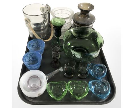 Scandinavian glass tea light holders, sugar pot, further vessels including Holmegaard, etc. 
