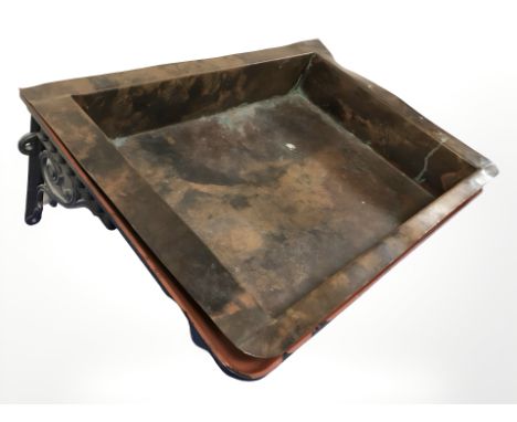 A rectangular copper planter with painted cast iron wall mounting bracket, width 65 cm x 48 cm  
