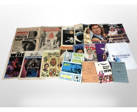 A quantity of ephemera relating to music, The Who, pilot's instruction manual for a spitfire, magazines relating to royalty e