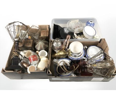 Table boxes, glass ware, lamp bases, cocktail shakers, home wares etc (3 boxes) 