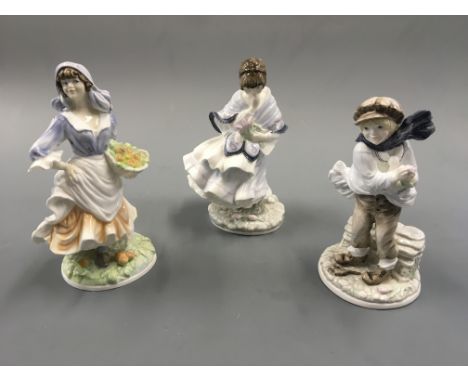 Two Coalport figurines ‘The Boy’ and ‘Visiting Day’, with Royal Worcester figurine ‘Old Coutnry Ways’.