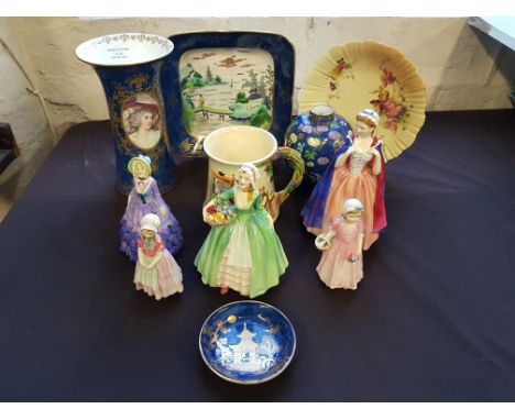 A Staffordshire vase decorated panels F.N. Sutton, three items of new Chelsea china ware, Royal Worcester plate, five Royal D