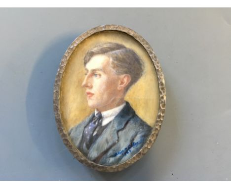 ALICE M. COLEY. Three framed, signed miniature portraits, titled ‘Portrait of a Young Man’ dated 1920, ‘The Orange Scarf’ dat