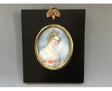 Three framed miniature portraits, one signed ALICE M. COLEY, titled ‘Portrait of an Old Woman’ and dated 1915, one depicting 