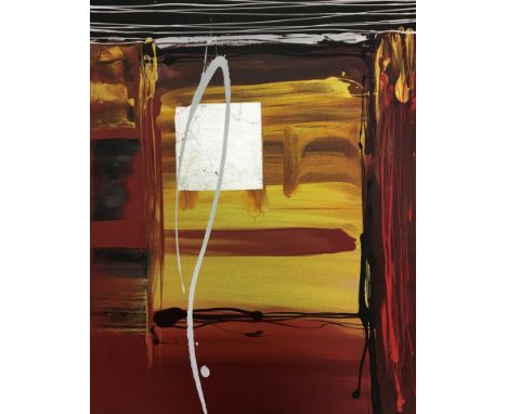 PARESH NRSHINGA. Unframed, signed verso silver leaf and oil on canvas, titled ‘White Dash’, abstract composition, 76cm x 61cm