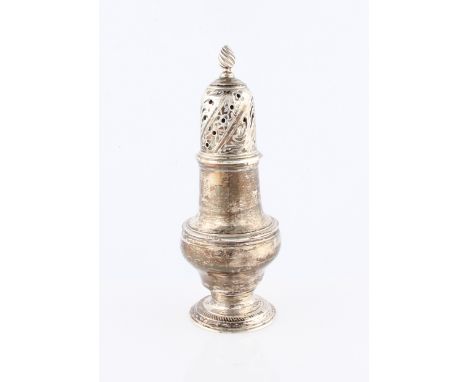 A George III silver sugar caster, hallmarked London 1762, makers mark possibly I.D (rubbed), height approx. 13.5cm.