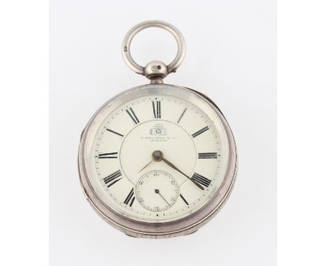 A silver Victorian J. Preston &amp; Co. key wind open face pocket watch, the cream enamel dial having hourly Roman numeral ma