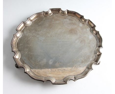 A silver salver, engraved to front 'To L.S. Nelson on his retirement as Manager of The National Provincial Bank Limited Five 