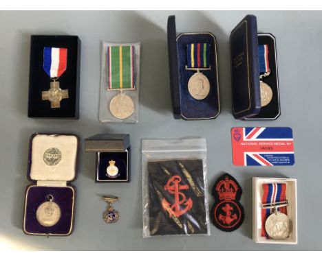 Medals awarded to 741763 E/M G.J. Parkes including for general service, for service, Civil Defence Long Service Medal, Nation