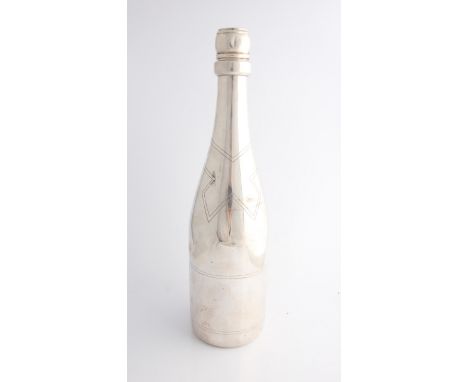 A silver Asprey champagne bottle, with engraved detailing, hallmarked London 1994, stamped Asprey, height approx. 33.5cm.