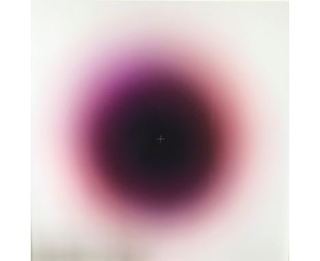 CHRIS LEVINE. Unframed print on board, purple abstract composition, 159cm x 159cm. (ARR)