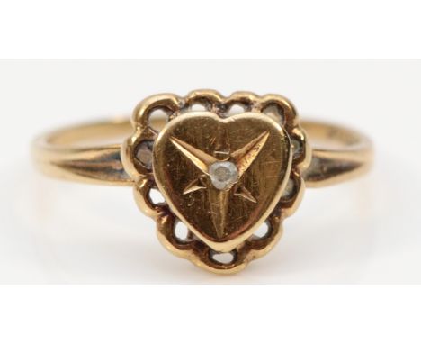 A 9ct gold antique diamond heart shaped ring, H 1/2, 1.3g 