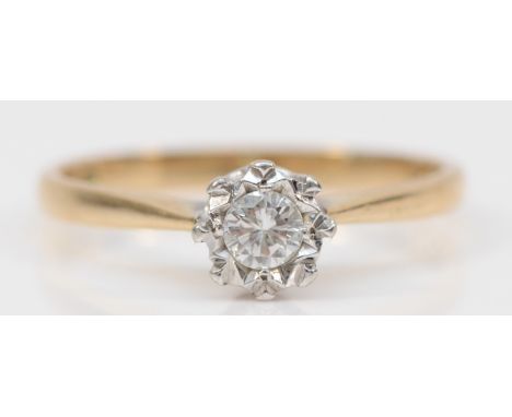 A 9ct gold vintage diamond solitaire ring, J 1/2, 1.3g 