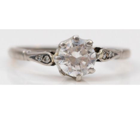 An 18ct white gold and platinum single stone brilliant cut diamond ring, calculated weight 0.75ct, colour estimate G/H, clari