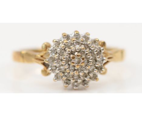 A 9ct gold diamond cluster ring, claw set, K 1/2, 2.2g 