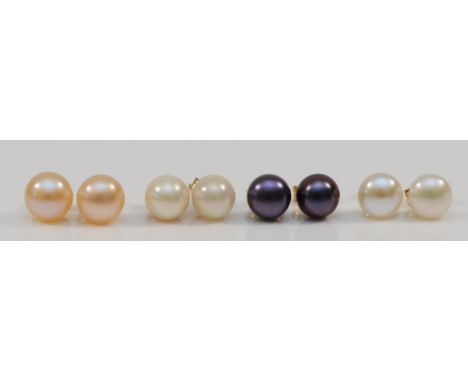 Four pairs of 9ct gold cultured pearl stud back earrings
