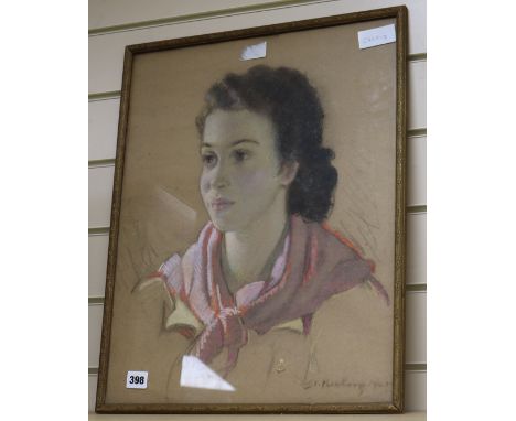 D. Keeling, pastel, Portrait of a young lady, signed and dated 1945, 50 x 40cm