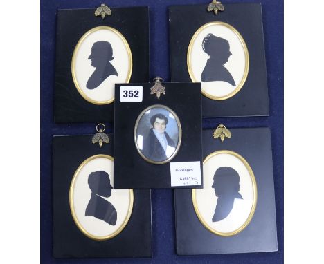 A set of four reproduction silhouettes and a portrait miniature