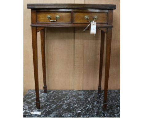 An Edwardian bow fronted folding top card table W.56cm