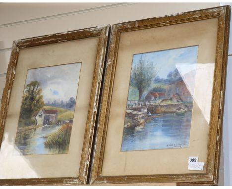 R. Esdaile Richardson, pair of watercolours, Views of a watermill, signed and dated 1901, 35 x 25cm.