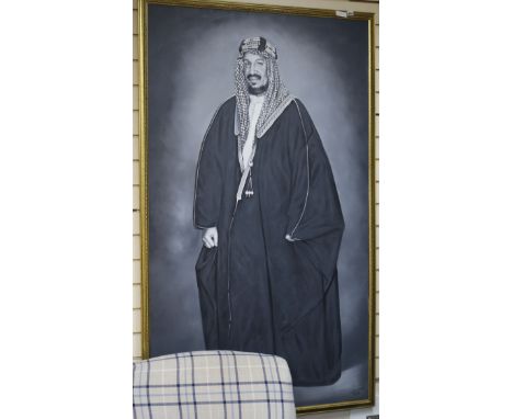 Saudi Arabian School, oil on canvas, Portrait of HRH Prince Salman, signed and dated '99, 170 x 100cm