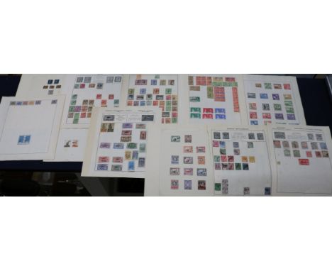 A group of stamp album pages and loose stamps including Penny Black letter, India one anna On H.M.S block, Belgian Congo, Bri