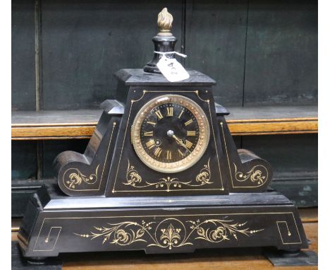 A 19th century French black slate and gilt mantel clock height 39cm
