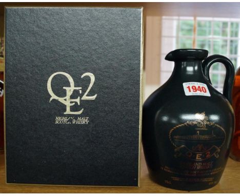 A 75cl stoneware flagon of Morrison Bowmore 'Q.E.2' Highland Malt Scotch Whisky, in original box, with stopper.