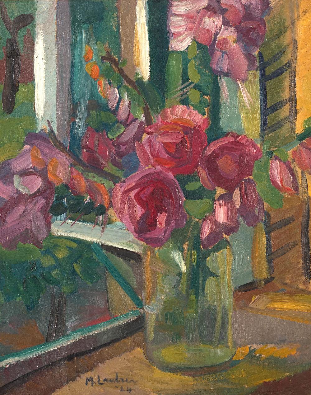 Maggie Laubser South African 1886 1973 Pink Flowers In A Glass